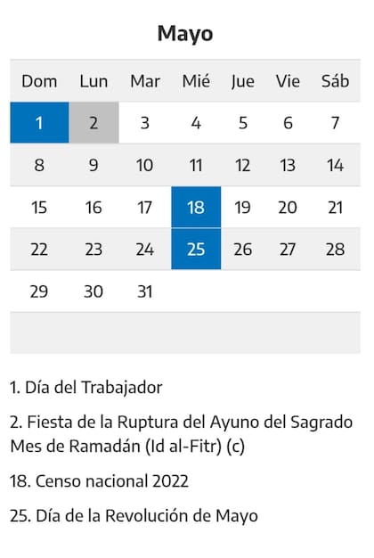 Feriados del mes de mayo en Argentina