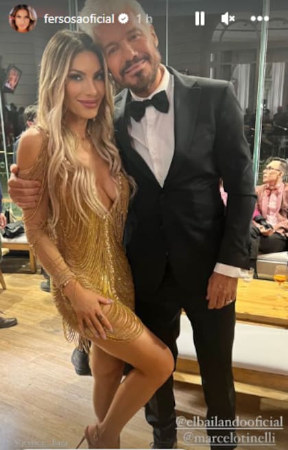 Fernanda Sosa con el lujoso vestido y Marcelo Tinelli