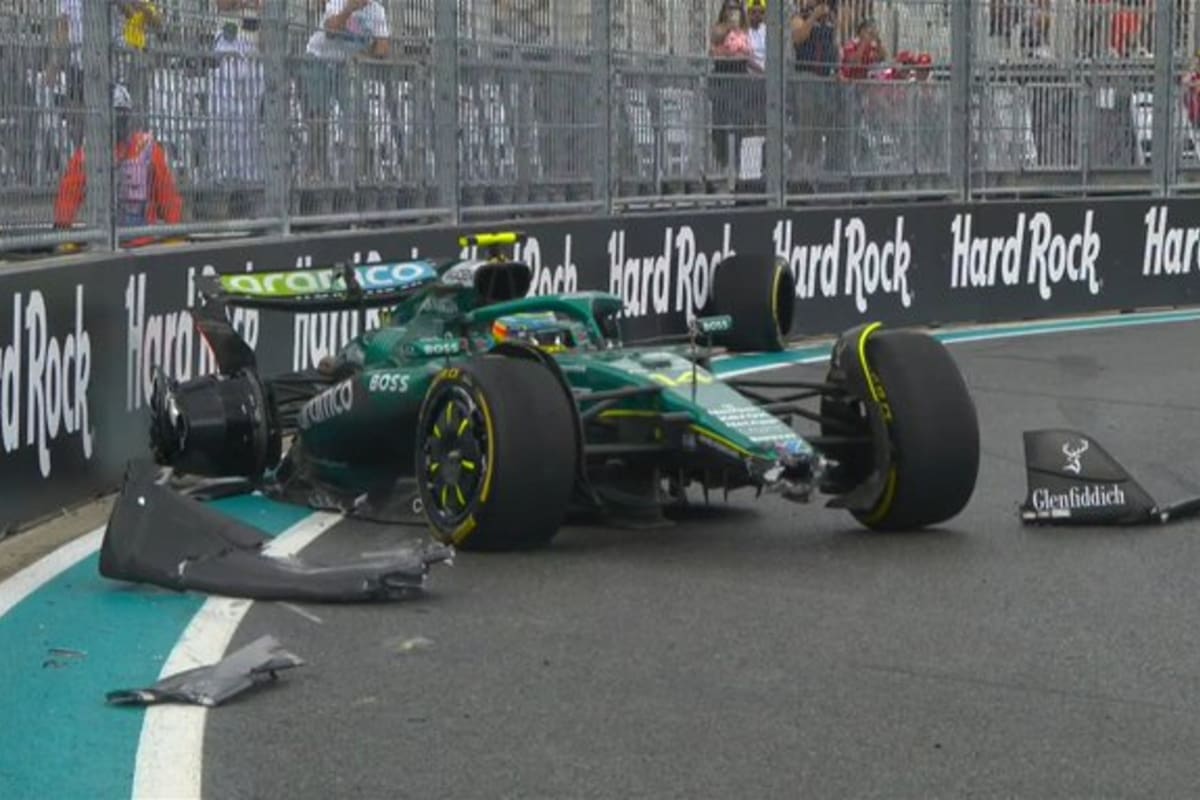 Fernando Alonso se golpeó cuando faltaban cuatro vueltas y la carrera sprint terminó sin que los autos pudieran volver a acelerar en Miami