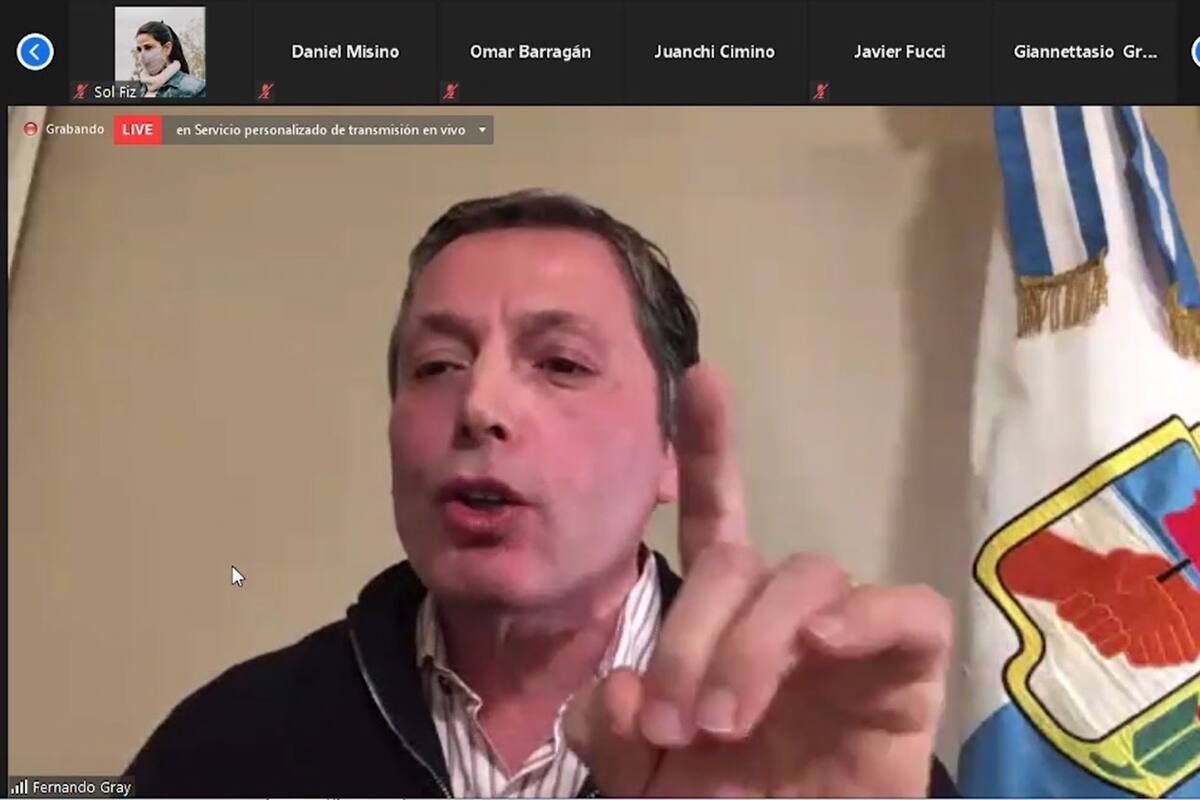 Fernando Gray, conectado a la reunión virtual, criticó a Máximo Kirchner