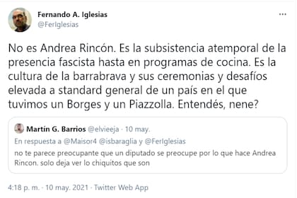 Fernando Iglesias respondió a algunas de las críticas que recibió por el tuit en el que habló de Andrea Rincón