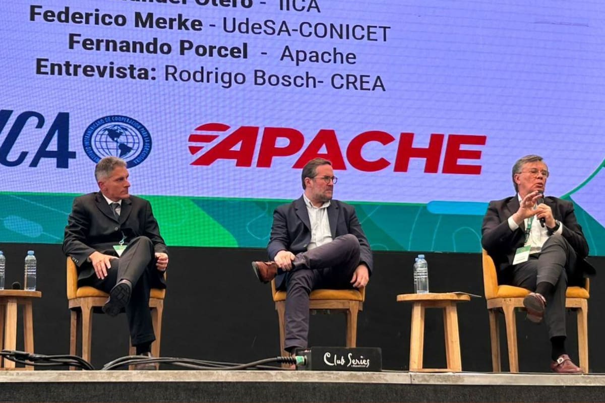 Fernando Porcel, Federico Merke y Manuel Otero, en una charla en el Congreso CREA