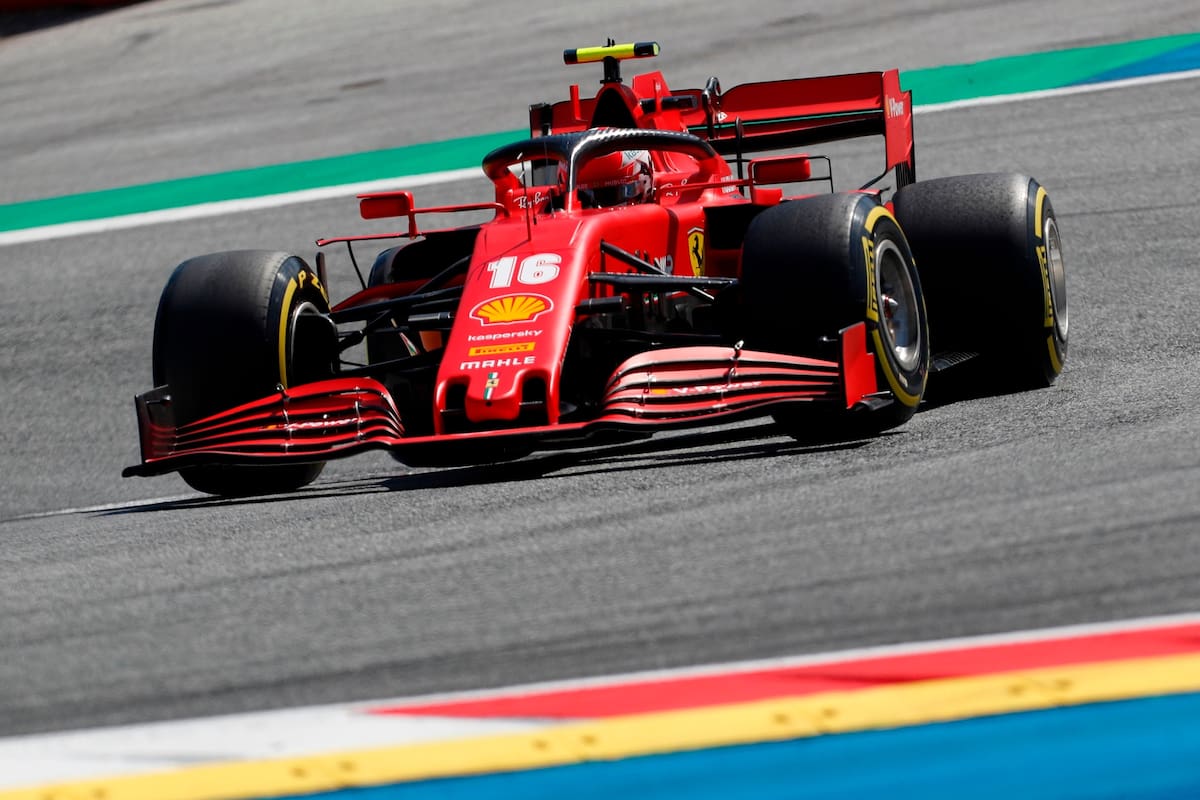 Ferraris Monegasque driver Charles Leclerc steers his car during the second practice session for the Formula One Styrian Grand Prix on July 10, 2020 in Spielberg, Austria. (Photo by Joe Klamar / various sources / AFP)
