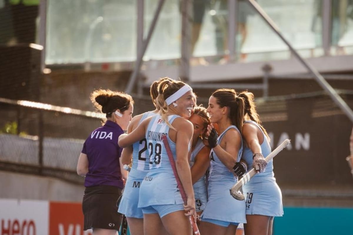 Festejo de uno de los goles de las Leonas, que vencieron a Australia por 3 a 0 en la Pro League