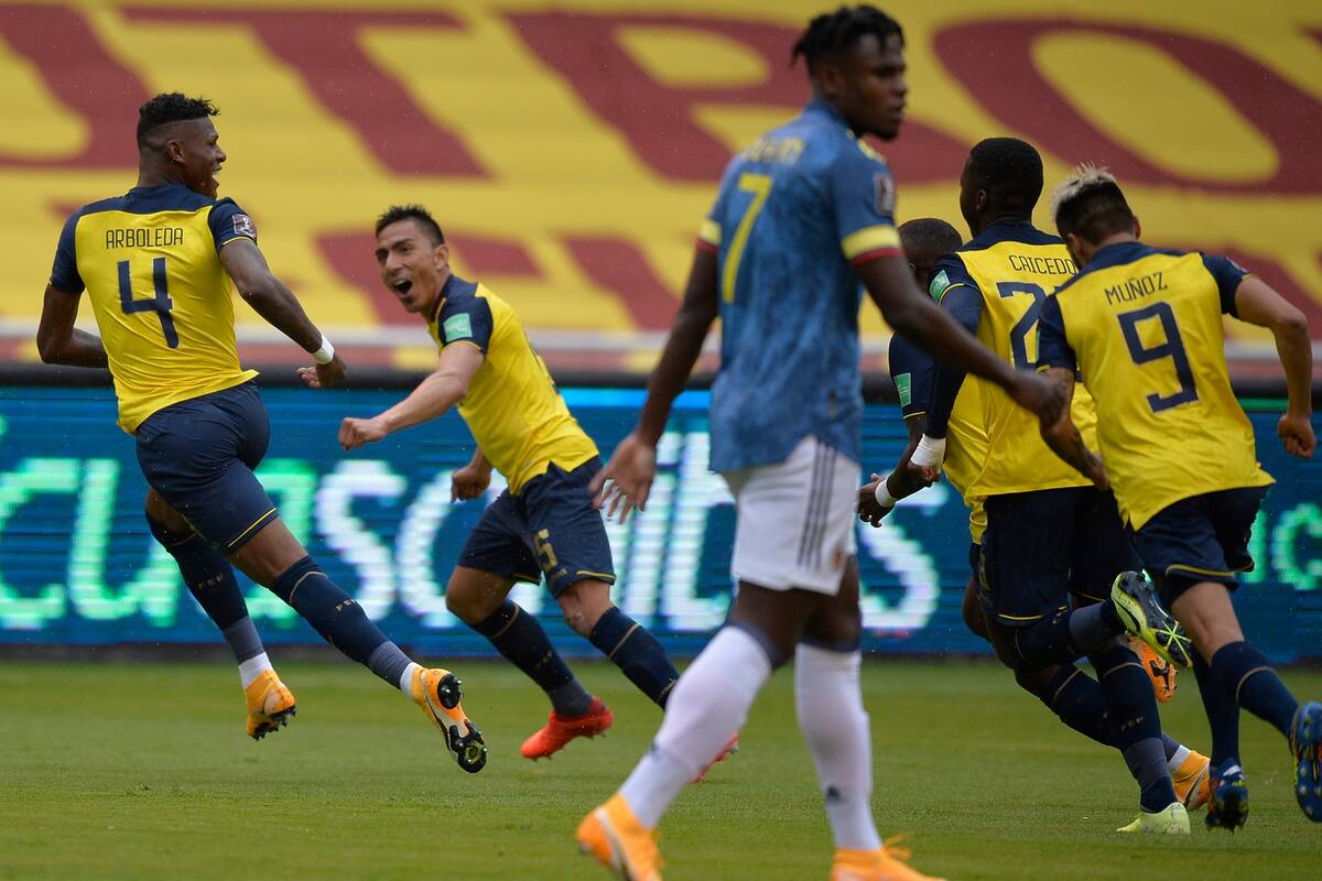 Festejo del gol de Ecuador a Colombia