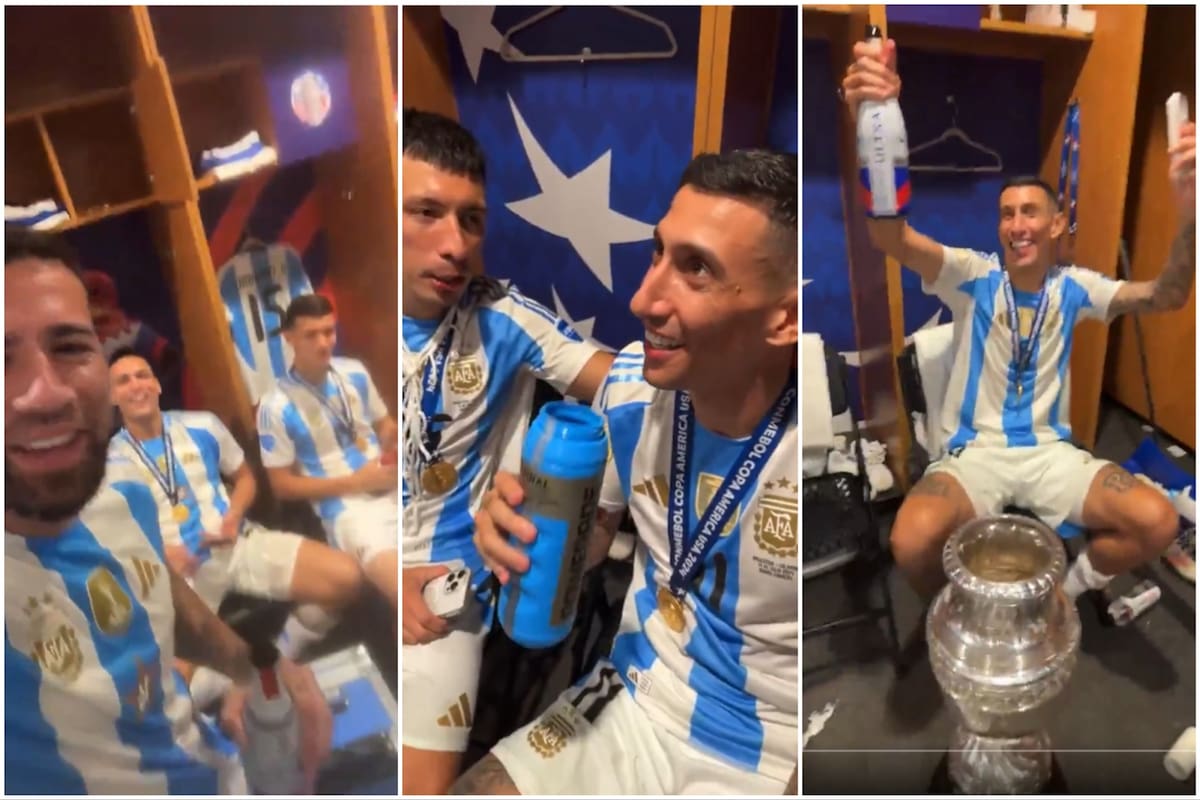 Festejo en el vestuario y Di María feliz con este cierre en su carrera con la selección