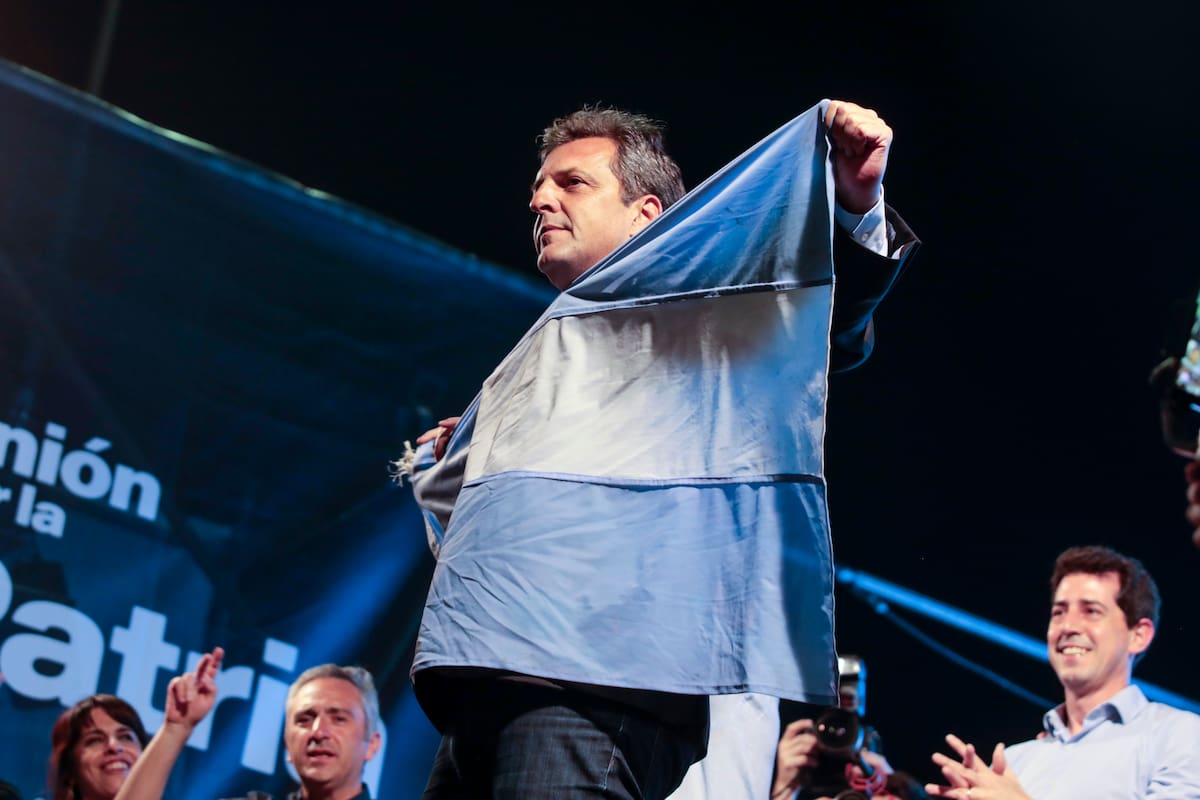 Festejos en el búnker de Unión por la Patria, Sergio Tomás Massa