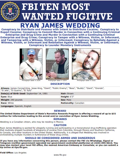 Ficha de búsqueda del FBI para Ryan Wedding (FBI)