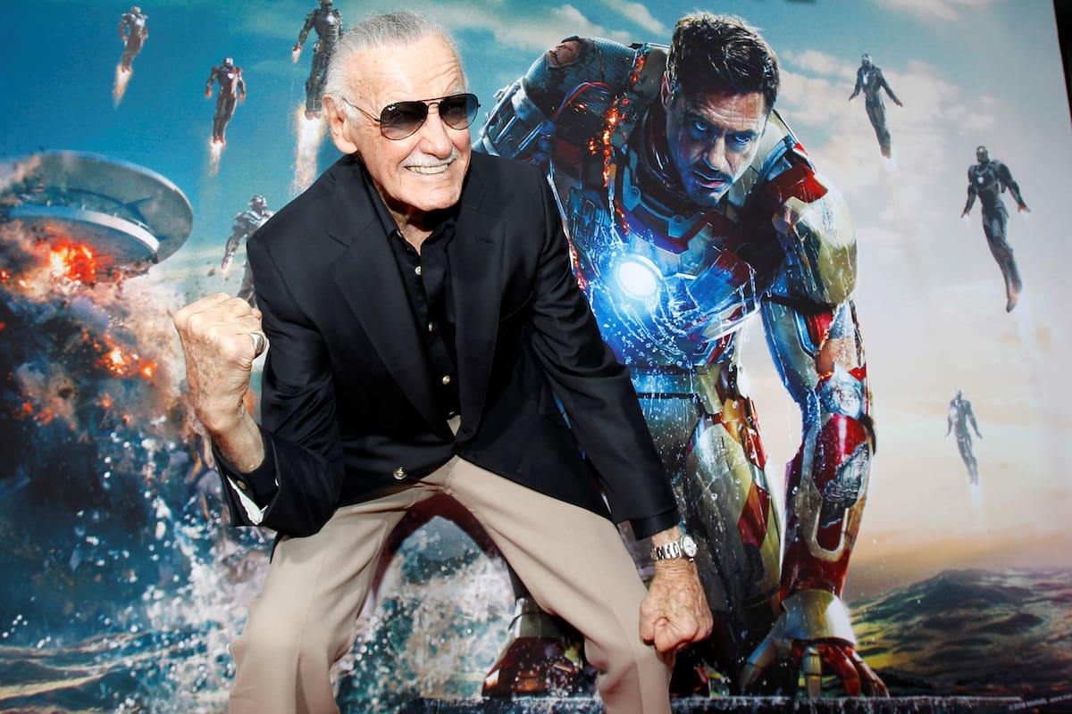 FILE PHOTO: Stan Lee gestures as he poses at the premiere of "Iron Man 3" at El Capitan theatre in Hollywood, California, U.S., April 24, 2013. REUTERS/Mario Anzuoni/File Photo