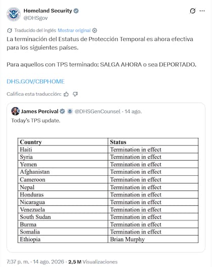 Fin del Estatus de Protección Temporal para venezolanos en Estados Unidos