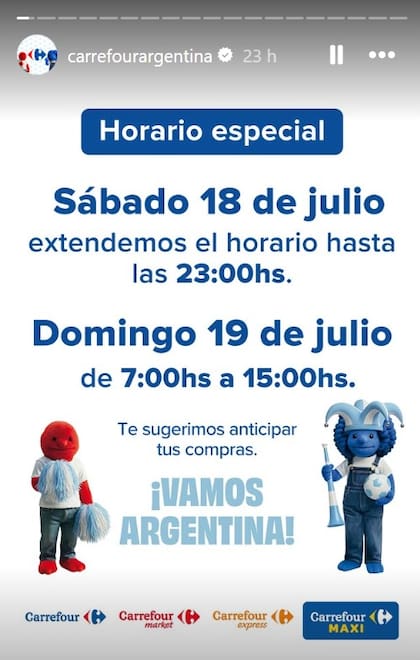 Final del Mundial 2026: cómo será el horario de los supermercados (Captura: Instagram @carrefourargentina)