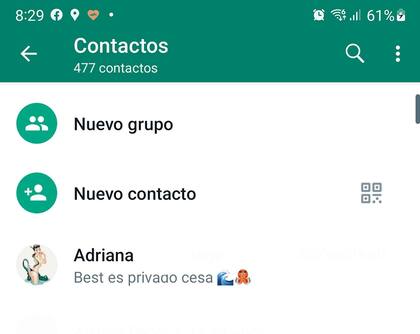 Finalmente se decidió conservar el orden alfabético para filtrar los contactos