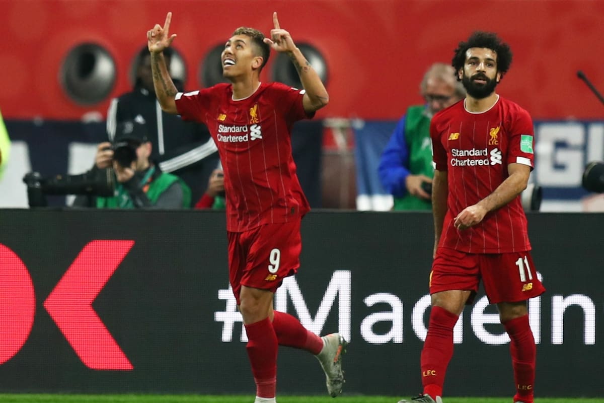 Firmino festeja el gol del triunfo tras el centro de Salah
