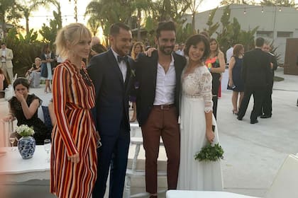 Flematti, Funes y su compañero en ATAV, Gonzalo Heredia, quien fue al casamiento junto a su mujer, Brenda Gandini