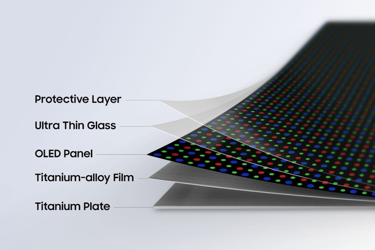 Flex Titanium es el nombre del rediseño de las pantallas plegables de Samsung, que usa una película de titanio para darle rigidez y reducir la visibilidad del pliegue del panel