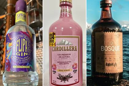 Flipá London Dry compite como gin clásico, Cordillera Pink Syrah en la sección de saborizados y Bosque Nativo como contemporáneo