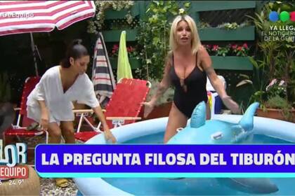 Florencia Peña reaccionó con sorpresa por lo fría que estaba el agua de la pileta en la que se metió para hacer una "pregunta filosa" a Silvina Escudero