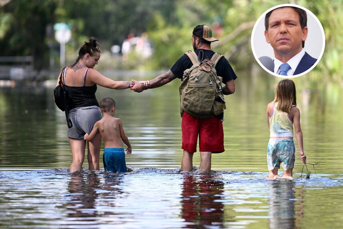 Florida envió equipos de rescate para asistir a floridanos afectados por el Huracán Helene en otros estados cercanos (Montaje sobre imagen de AP Foto/Phelan M. Ebenhack)