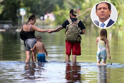 Florida envió equipos de rescate para asistir a floridanos afectados por el Huracán Helene en otros estados cercanos (Montaje sobre imagen de AP Foto/Phelan M. Ebenhack)