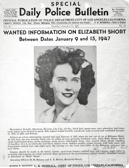 Folleto del Departamento de Policía de Los Ángeles sobre Elizabeth Short