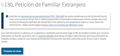 Formulario I-130, petición de un familiar extranjero.