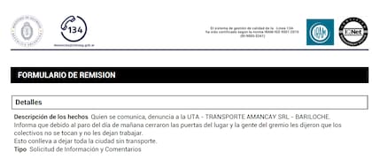 Formularios de denuncia recibidos por el 134