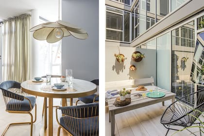 El comedor se distingue por su tono ‘Morning Fog’ (Sherwin Williams).