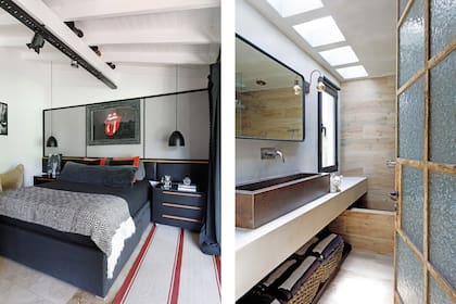 Con la impronta de un loft neoyorquino, el cuarto de Gonzalo se distingue del resto de la decoración. Tiene mesas de luz con tiradores de petiribí laqueadas en negro, cortinas de gasa y lienzo (todo 11.11 Home & Deco). Alfombra ‘Rocco’ (Rugit).