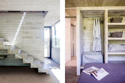 Siguiendo el estilo de la casa, los placares se hicieron de hormigón y sin puertas.