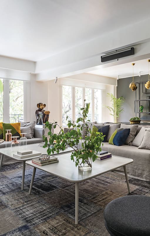 Foto de un living conectado con comedor en un depto de los años 30 renovado.