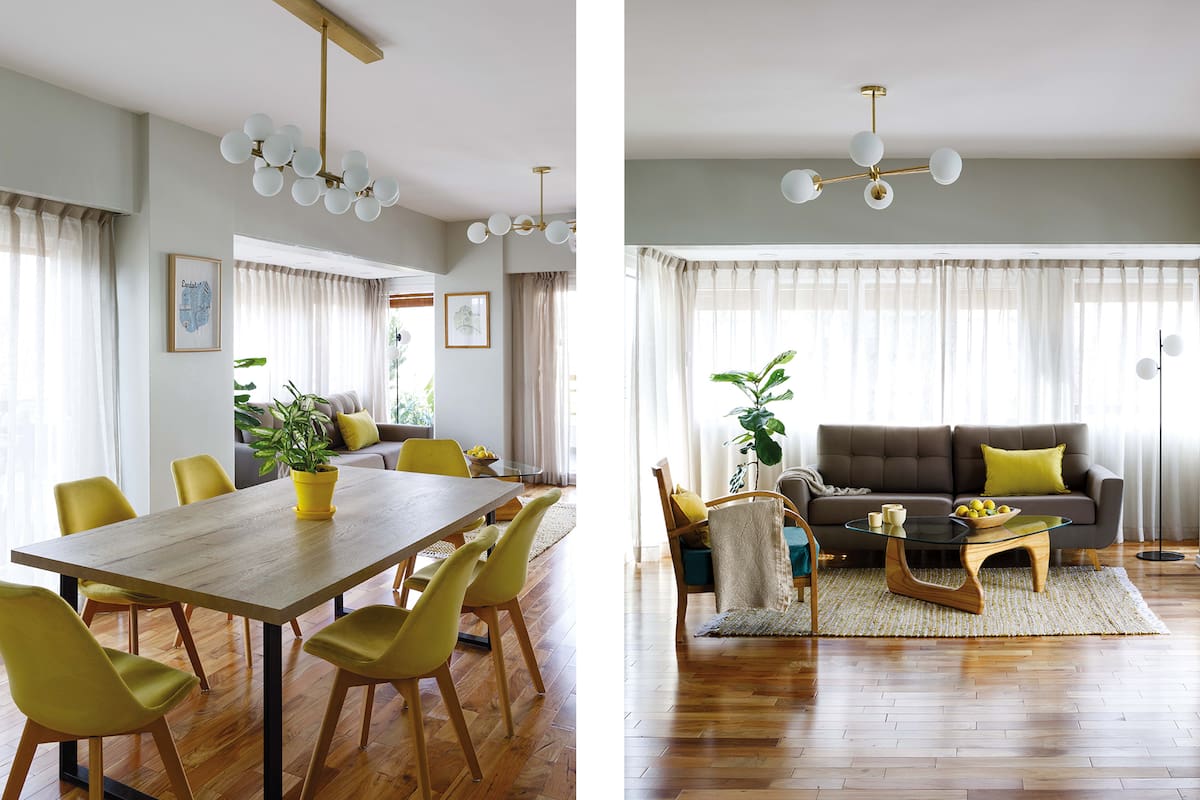 Foto de un living con sillón marrón.