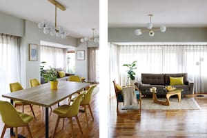 Foto de un living con sillón marrón.