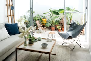 Foto de un living conectado con un patio interno.