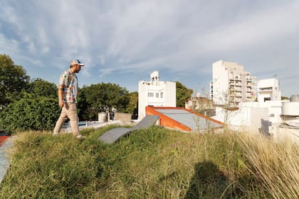 El techo verde tiene espacio para sentarse y descansar.