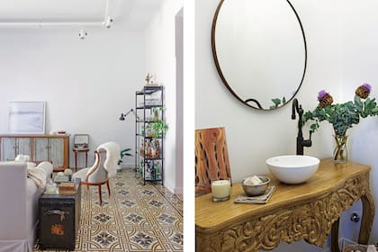 Estantería de hierro (Kenya Muebles). La bandeja blanca de iluminación aporta el toque más contemporáneo.