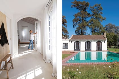 La parte nueva de la casa con los tres ventanales de la suite de cara a la pileta. En el hall de acceso a la suite, obra de Nat Abad y Catalina Richini (Natural Art),