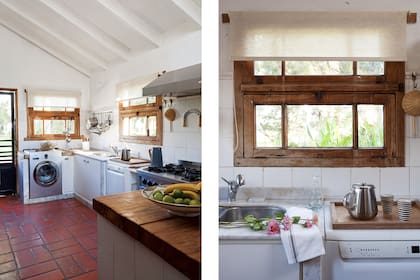 Este espacio se mantiene casi igual desde que compraron la casa y convida calidez de inspiración rural, con el piso de ladrillo trabado a la usanza de los 70 y las ventanas guillotina de madera.