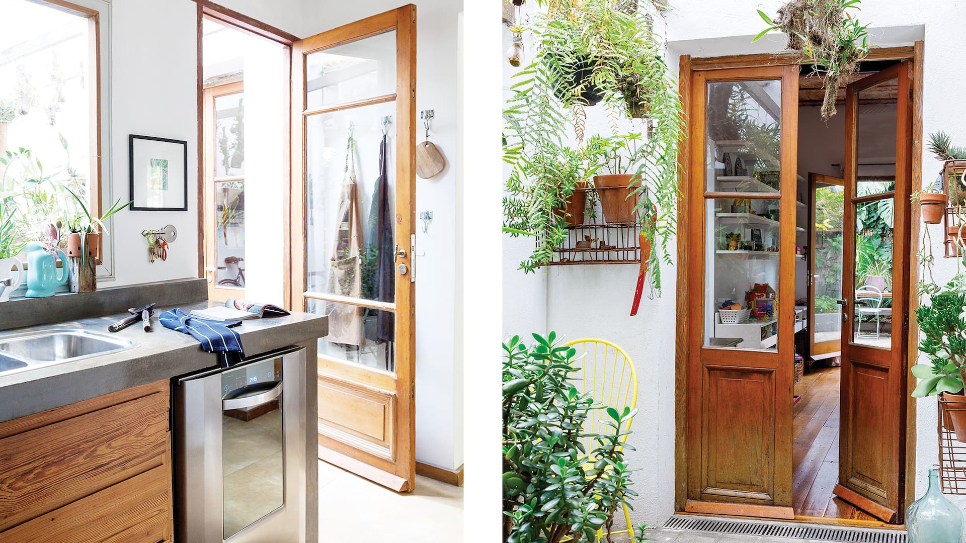 Foto de una cocina con salida a un patio interno.