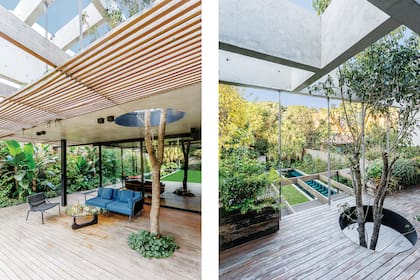 En el living exterior, poltrona ‘Poul’ trenzada (Federico Churba).
