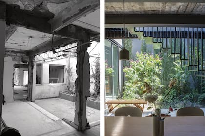 ANTES Y DESPUÉS. Se recuperó el patio interno, hoy fuente de luz y verde. Hoy la vista casi no tiene obstáculos para captar la planta baja en su totalidad