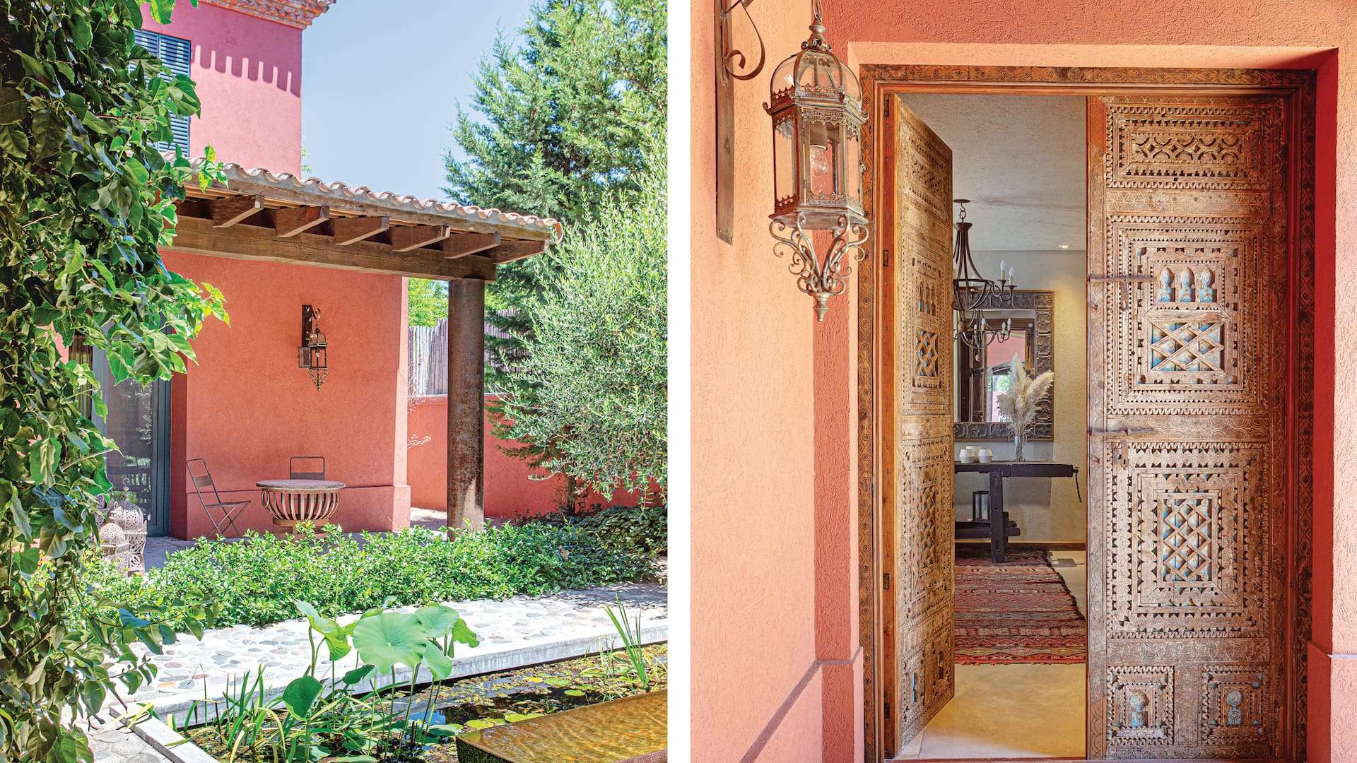 Foto del patio de entrada de una casa con un estanque con bebedero.