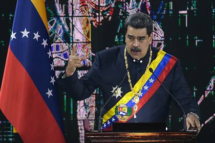 Foto tomada el 27 de enero del 2022 del presidente venezolano Nicolás  Maduro  en un evento en Caracas.  (Foto AP/Matias Delacroix)
