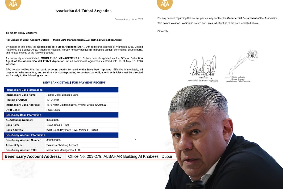 Fotomontage de Chiqui Tapia; y documento bancario