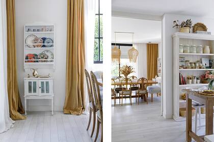Aquí y allá, muebles restaurados imponen su carácter. Lámparas de ratán (Compañía Nativa). Piso de porcelanato símil madera (SBG).
