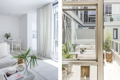 En la terraza, el living al aire libre se armó en torno a un sillón tapizado con tela impermeable (Malibú Home).