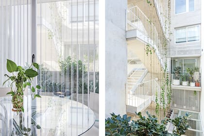 Las escaleras conectan los niveles, donde hay monoambientes, unidades de dos ambientes y dúplex.