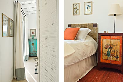 Las puertas de los dormitorios se hicieron artesanalmente, con marcos de madera y esterilla de mimbre pintada con látex blanco.