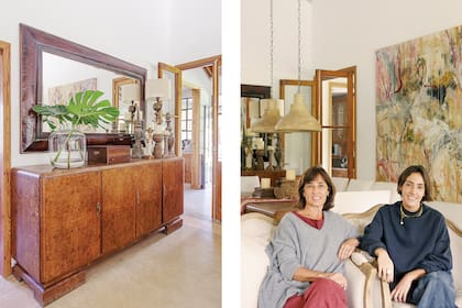 Pupa y su hija, Trinidad Rosati, trabajan juntas en el diseño de interiores. Detrás de ellas, obra de Sofía Mastai (Diderot.Art).
