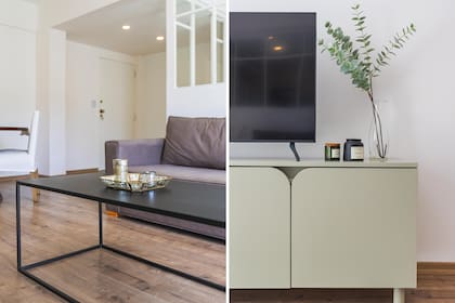 Julieta y Sol querían un mueble moderno, que aportara color y flexibilidad al ambiente. La respuesta la encontraron con este modelo de diseño propio, con puertas curvadas y súper fresco en verde eucalipto.