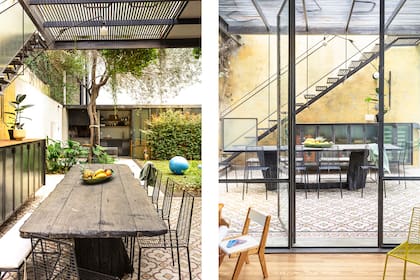 El semicubierto sirvió, también, para ampliar la terraza del dormitorio y sumar una circulación exterior que conecta el jardín con la planta alta.